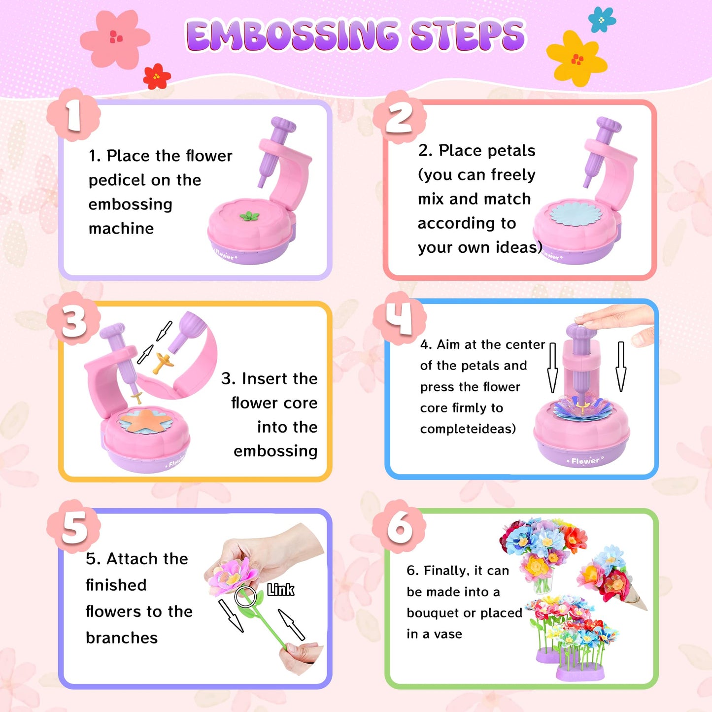 GirlsHome 300+PCS Fabric Flower Bouquets Toys, DIY Flower Crafts Kits for Kids, Arts and Crafts for Kids Ages 6-8 Girls, Flower
