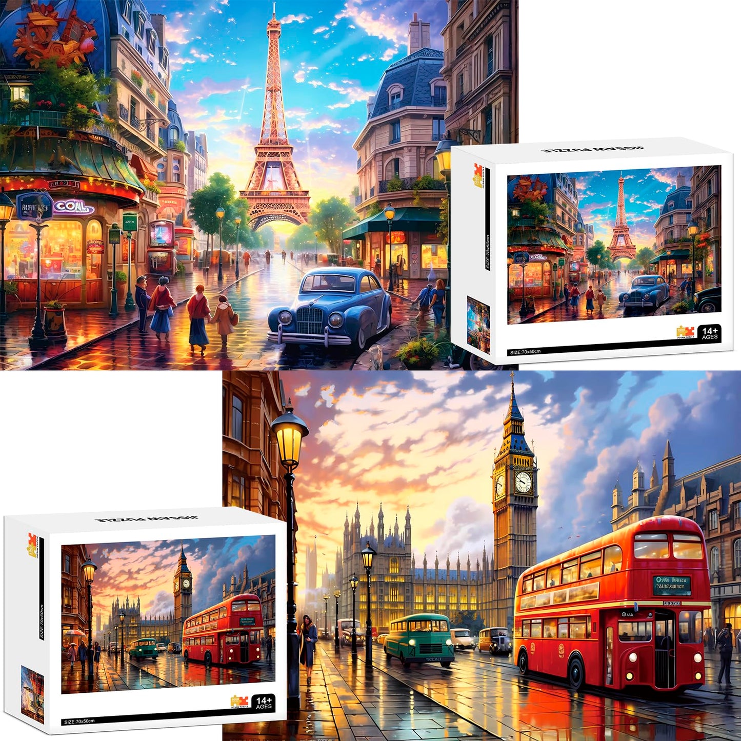 2 Pack Puzzles For Adults 1000 Pieces-Big Ben And Eiffel Tower Difficult Jigsaw Puzzles For Adults,Hard Jigsaw Puzzle Decorations Diy Leisure Game Toy Suitable Family Friends(27.5X20 Inches)