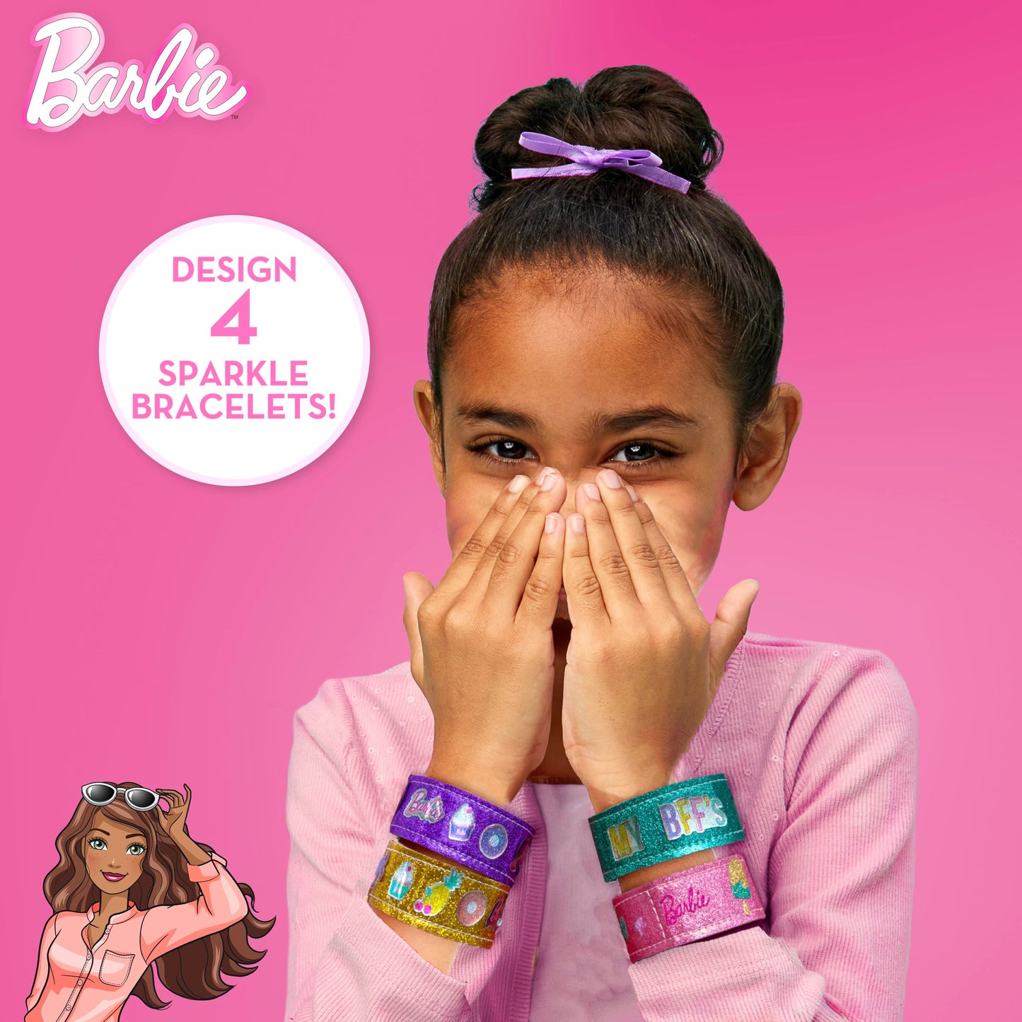 Horizon Group USA Barbie Sparkle Bracelet Making Kit - 4 Reversible Bracelets, 100+ Stickers, DIY Friendship Jewelry, Multi Color
