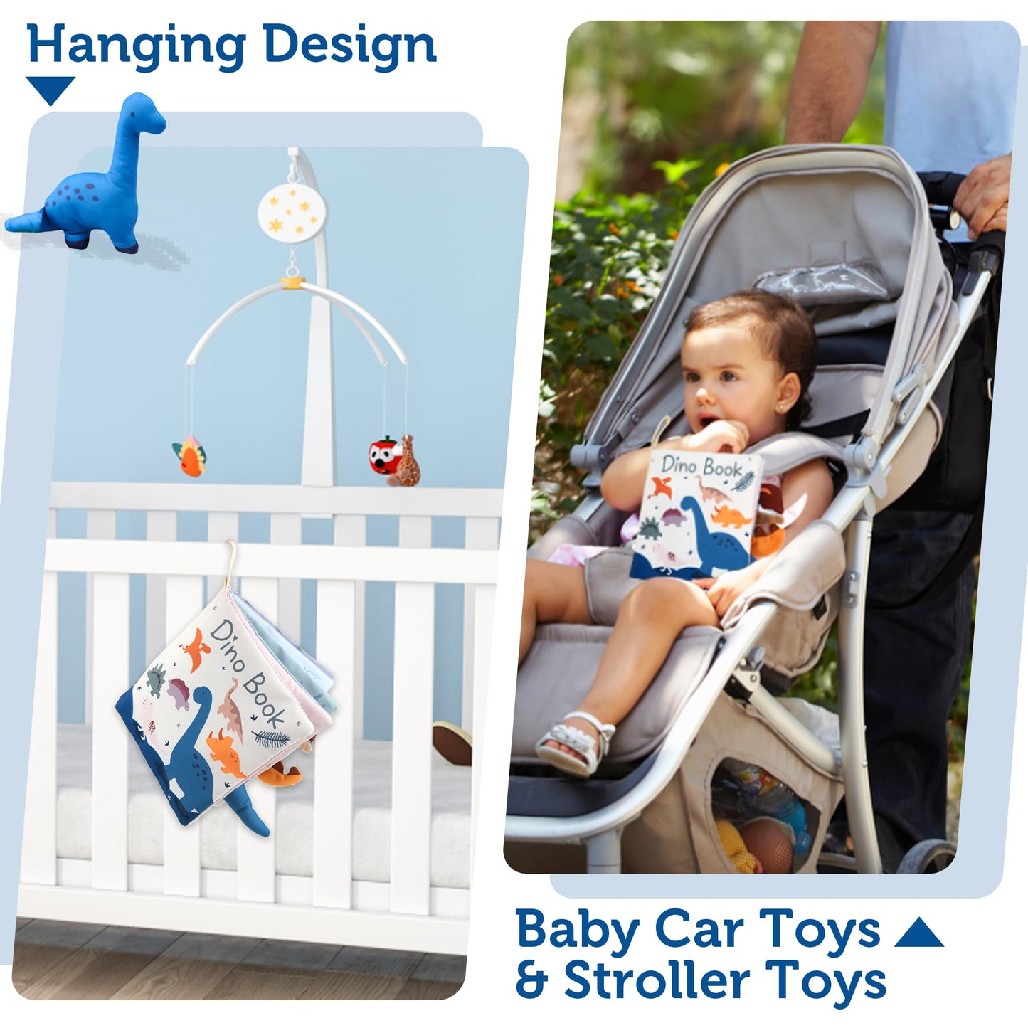 Richgv Baby Books Toys 0-6-12 Months, Baby Boy Girl Gifts Toys 0-6-12 Touch And Feel 3D Books With Dino Doll, Newborn Infant Car