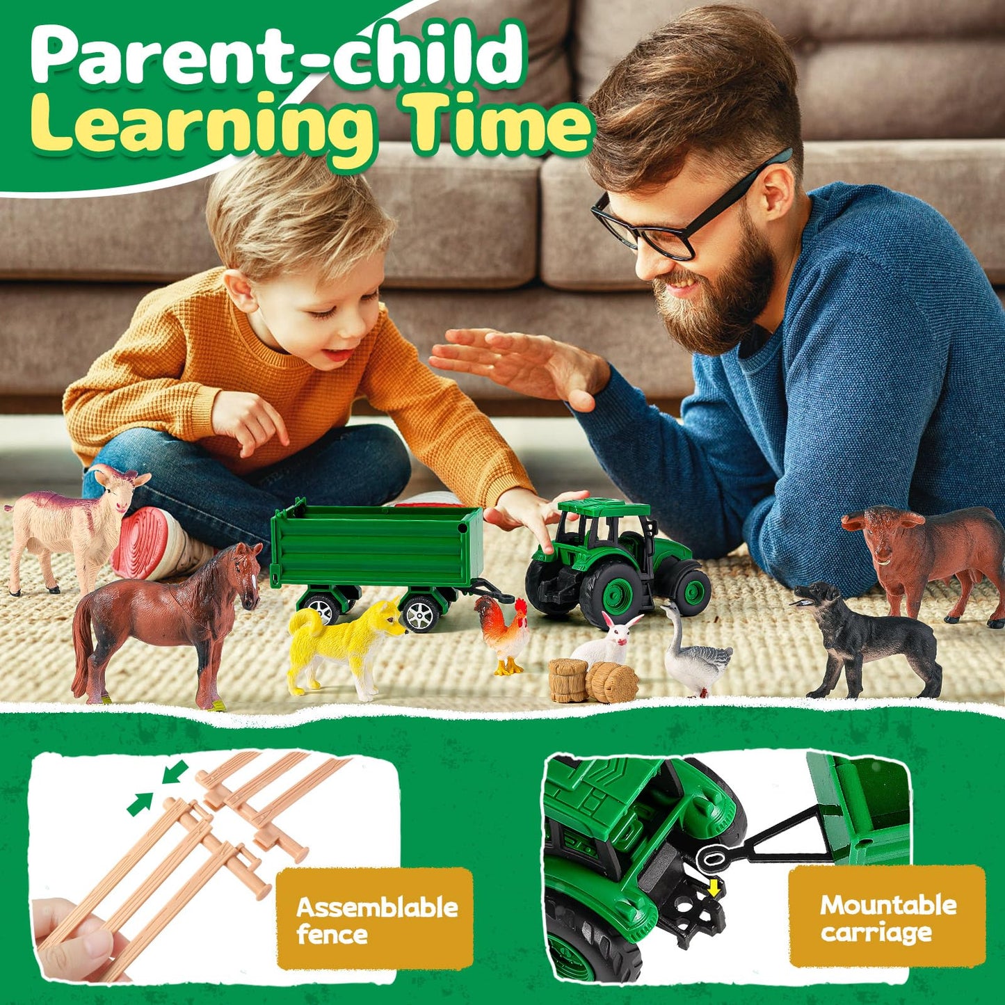 Waiiw Farm Animal Toys For Toddlers,23 Pcs Animal Toys With Realistic Animal Figurines,Tractor Toy And Fence,Farm Playset Educat