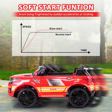 Fire Truck Ride On Toys Tobbi 12V Fire Engine Giant Firetrucks Firefighter Fireman Ride On Car With Remote Control, Siren-Call, Walkie-Talkies, Bluetooth For Toddlers, Red
