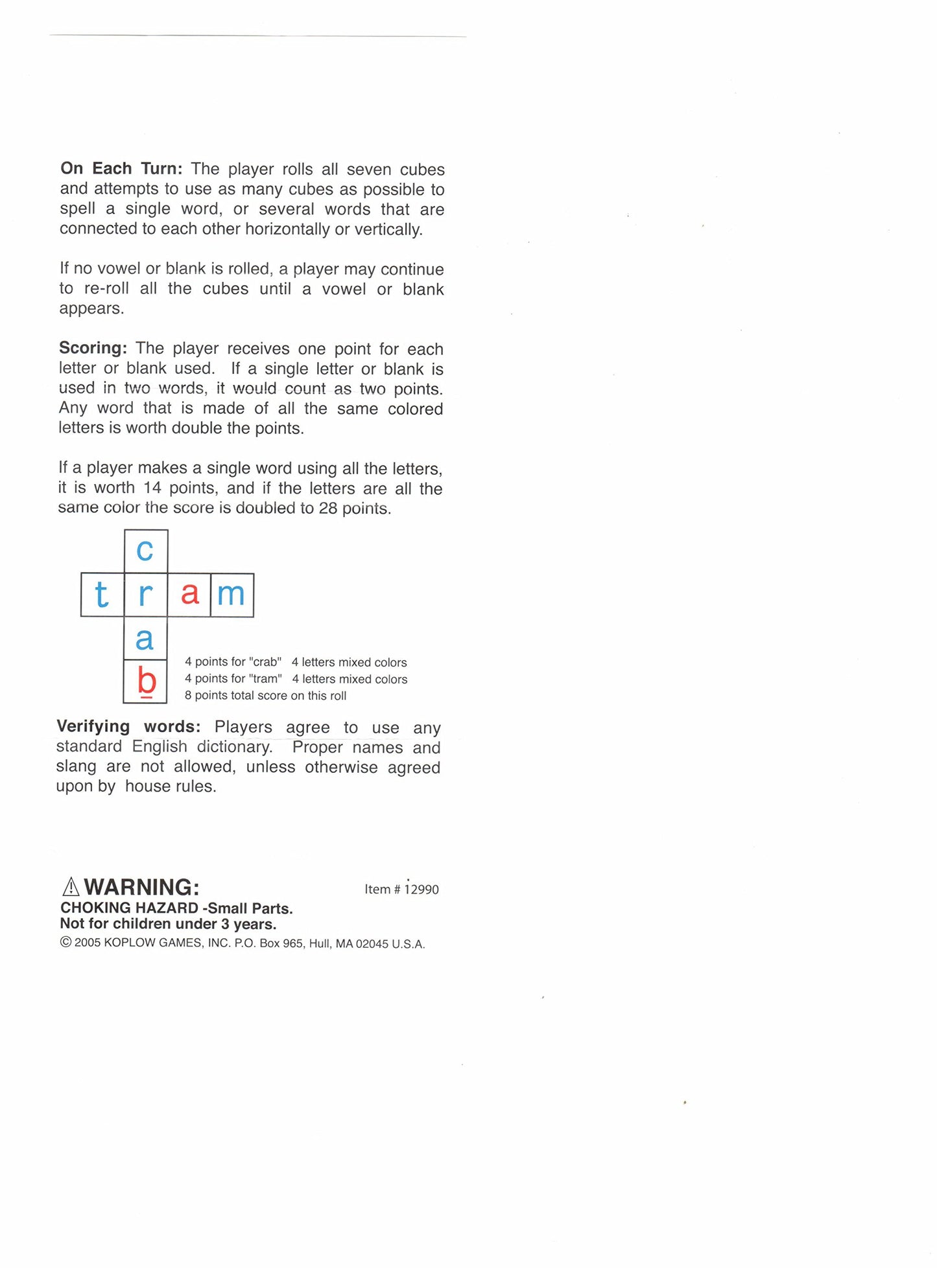 Koplow Games Crossword Dice Educational Travel Game