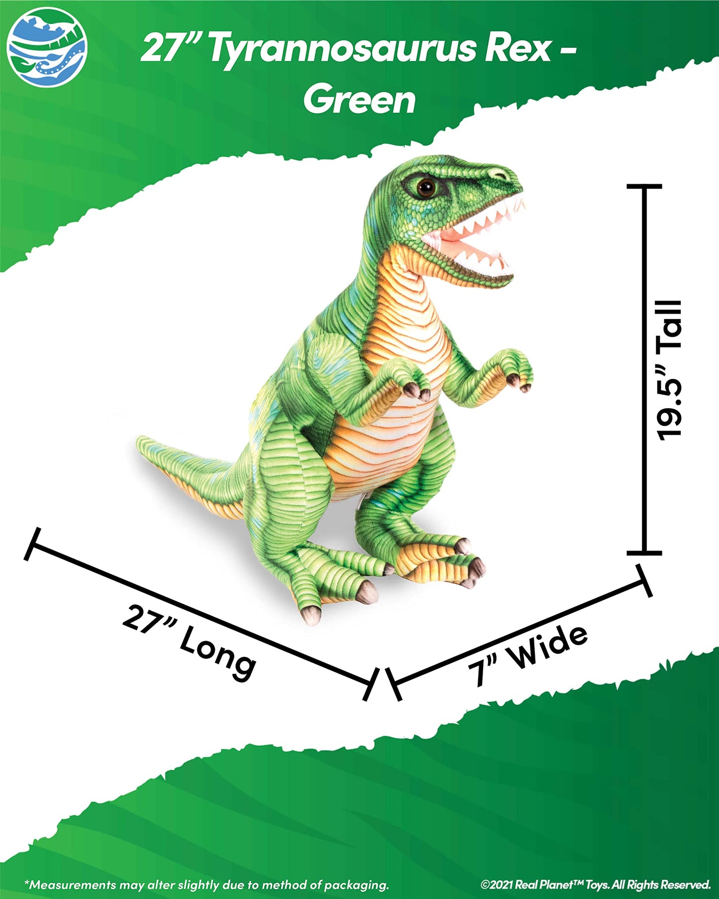 Real Planet 16' T Rex Stuffed Animal - Realistic Dinosaur Plush Toys, Dino Plushie, Cute Dinosaur Plush, Plush Dinosaur Stuffed Animal, (Green T-Rex, 16') (27' Long)