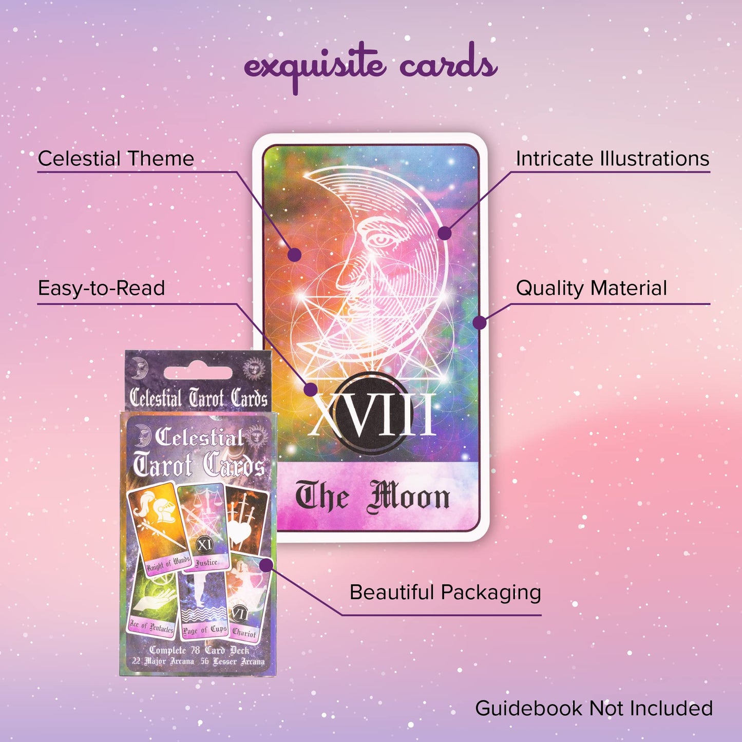 Kalan Tarot Cards Set - Complete Set Of Tarot Cards For Beginners And Experts Alike - Celestial - 2.75'' W X 4.75'' L