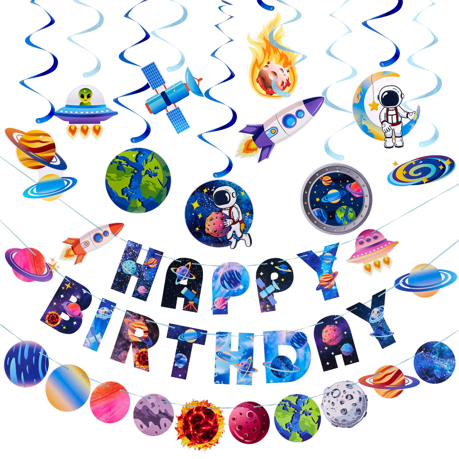 Sunbeauty 37Pcs Space Galaxy Birthday Decorations Space Themed Party Supplies Solar System Kit Outer Space Galaxy Party Party De