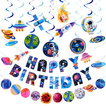 Sunbeauty 37Pcs Space Galaxy Birthday Decorations Space Themed Party Supplies Solar System Kit Outer Space Galaxy Party Party De
