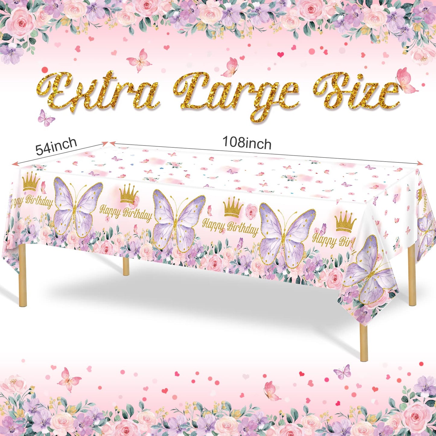 AobkDeco 3 Pieces Butterfly Birthday Tablecloths Happy Birthday Tablecloth Rectangular Watercolor Butterfly Table Cover Spring T