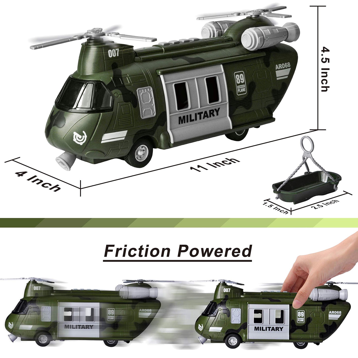 JOYIN Military Vehicles Toy Set of Friction Powered Transport Helicopter with Light and Sound Siren, and Soldier Army Men Action