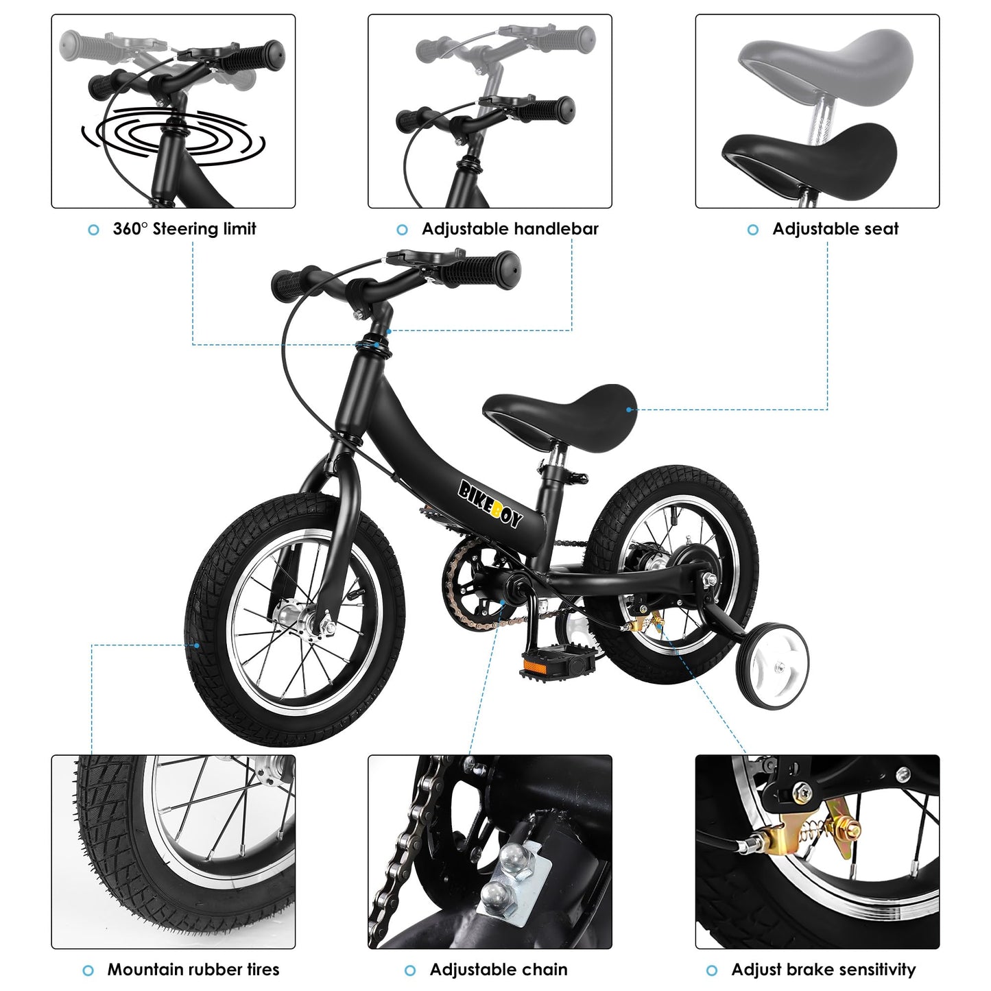 Balance Bike 2 In 1,The Dual Use Of A Kids Balance Bike And Toddler Bike, For 2 3 4 5 6 7 Years Old -12 14 16 Inches With Training Theory, Brake, Pedal