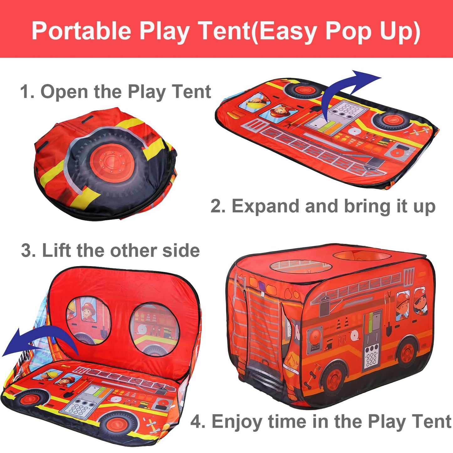 Houzefun Pop Up Tents For Kids, Indoor Playhouse For Toddler With Golf, Dart, Basketball Hoop And Firefighting Playset, Camping