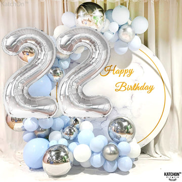Giant, 40 Inch Silver 22 Balloon Number - 22Nd Birthday Balloons | Mylar 22 Silver Balloons For 22Nd Birthday Decorations | Silver 22 Balloons, Happy 22 Birthday Decorations | 22 Birthday Balloons