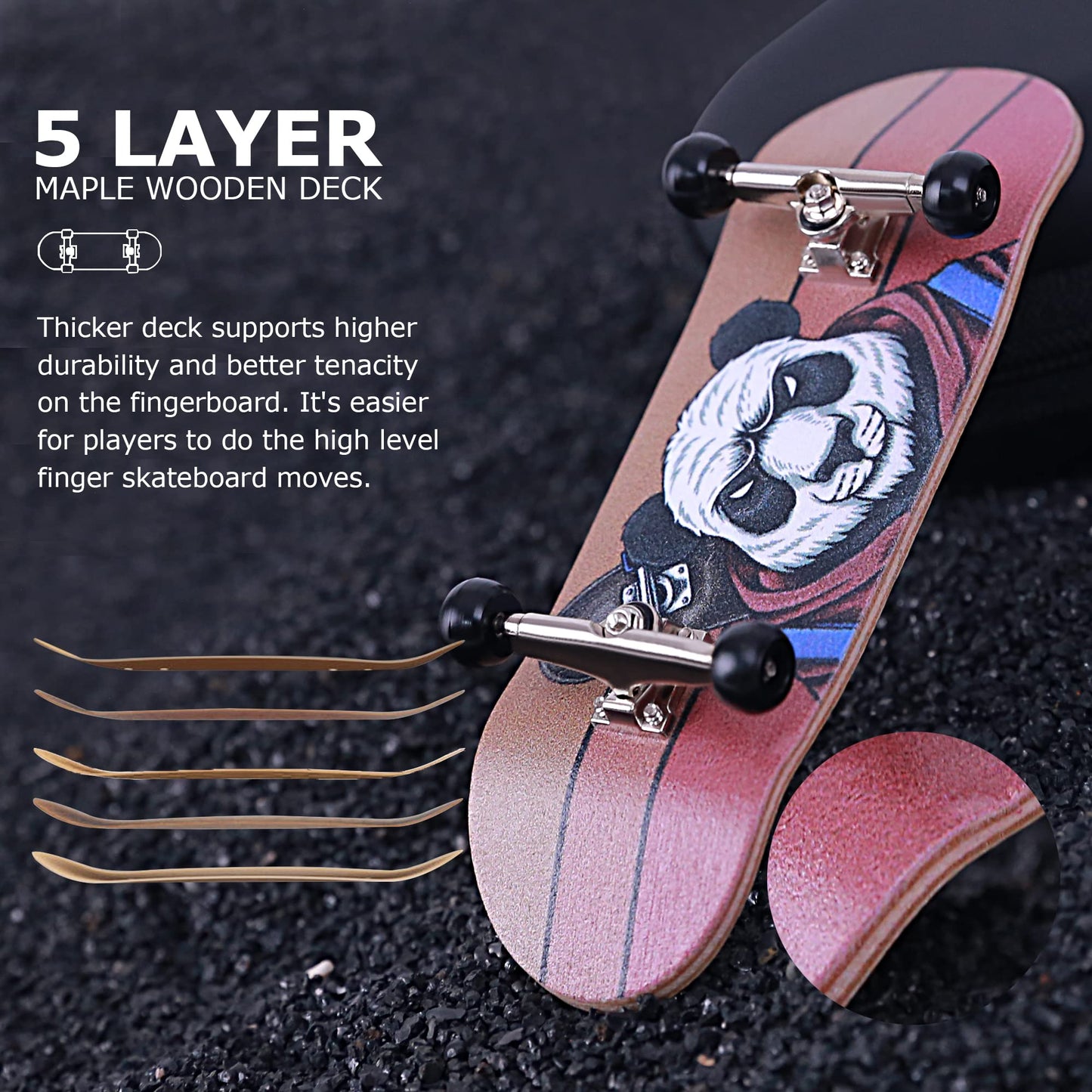 Bravord Professional Complete Wooden Fingerboard 32/34Mm 5-Ply Maple Finger Skateboard With Upgraded Components (Sk-Panda)