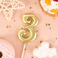 PHD CAKE 2.76 Inch Elegant Gold 3 Number Birthday Candles, Gold Number Candles, Cake Number Candles, Party Celebration