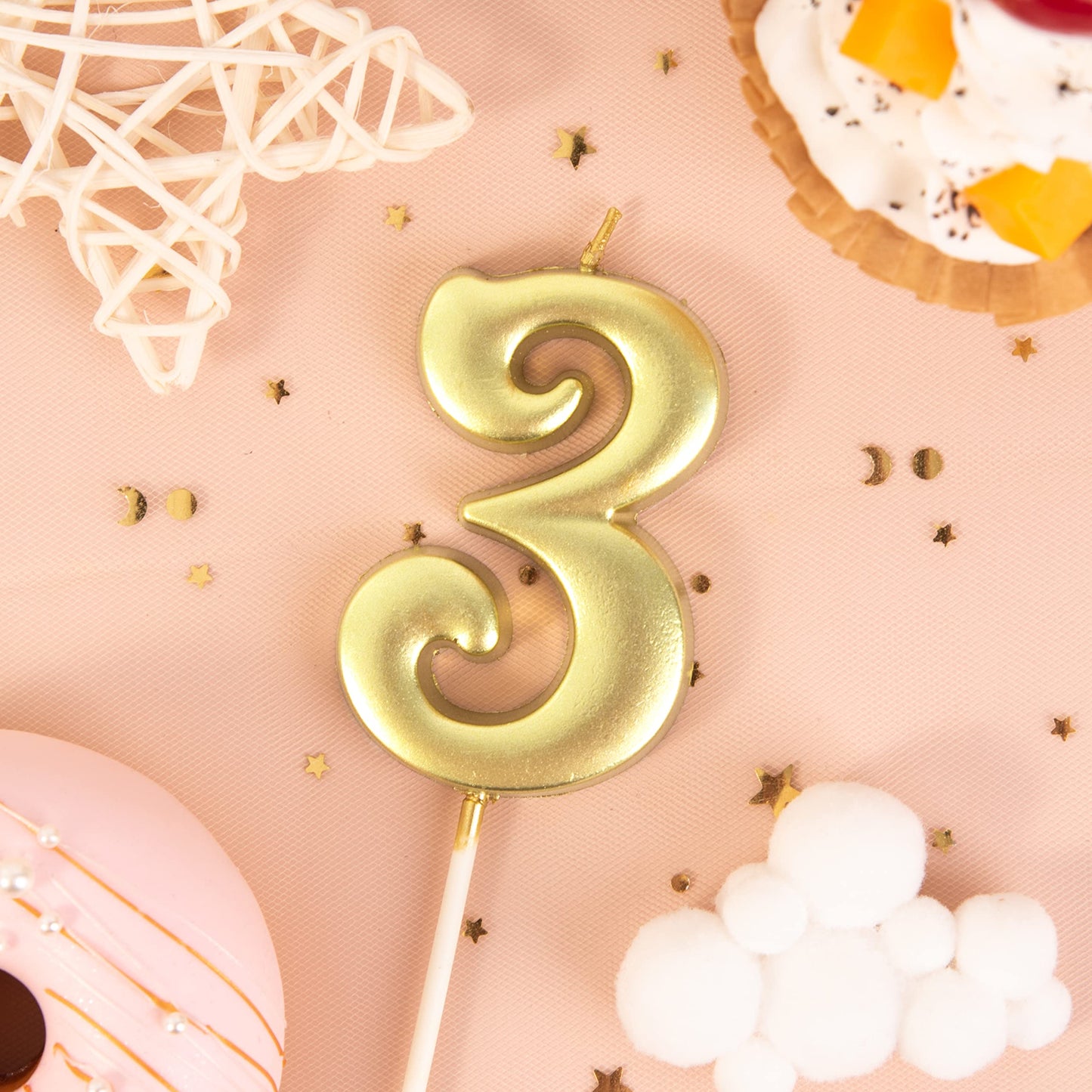 PHD CAKE 2.76 Inch Elegant Gold 3 Number Birthday Candles, Gold Number Candles, Cake Number Candles, Party Celebration