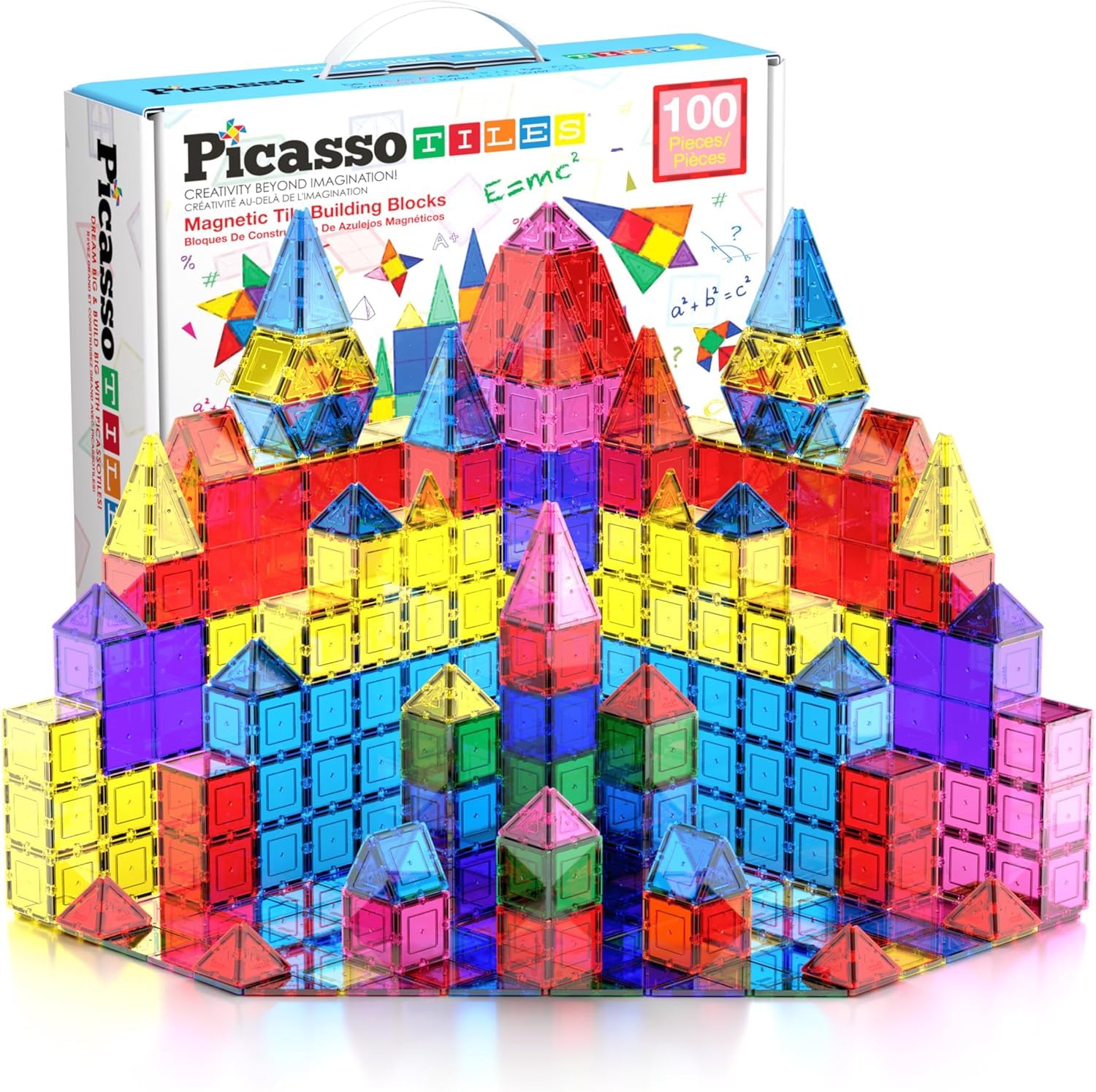PicassoTiles 100 Piece Magnetic Playboards Tiles Set Magnet Toys for Toddlers STEM Building Blocks Sensory Creative Kids Manipul