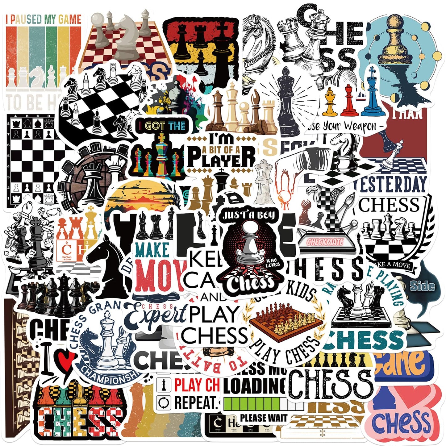 50 Pcs Chess Stickers,Chess Decorations, Funny Game Vinyl Stickers For Laptop,Scrapbook,Water Bottle,Phone,Gifts For Chess Playe