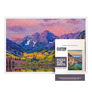 11.25X38.25 Puzzle Frame Kit With Glue Sheets | White Mid Century Picture Frame | Real Wood With Uv Resistant Acrylic Front | Ma