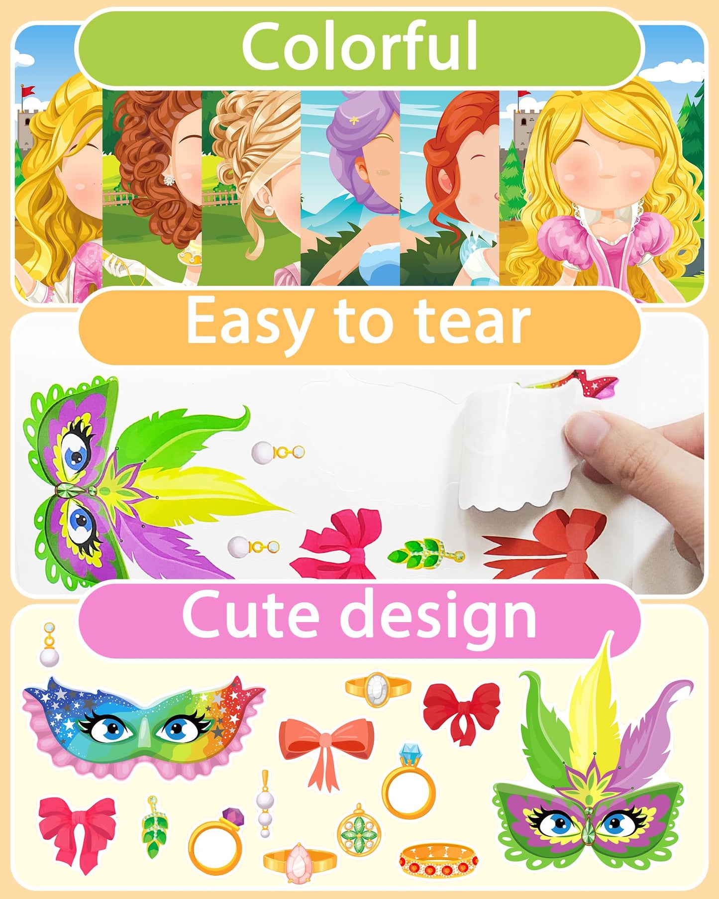 20 Pcs Make Your Own Princess Sticker Sheets For Kids With Princess Party Favors Face Stickers For Kids Crafts Activities Gift B