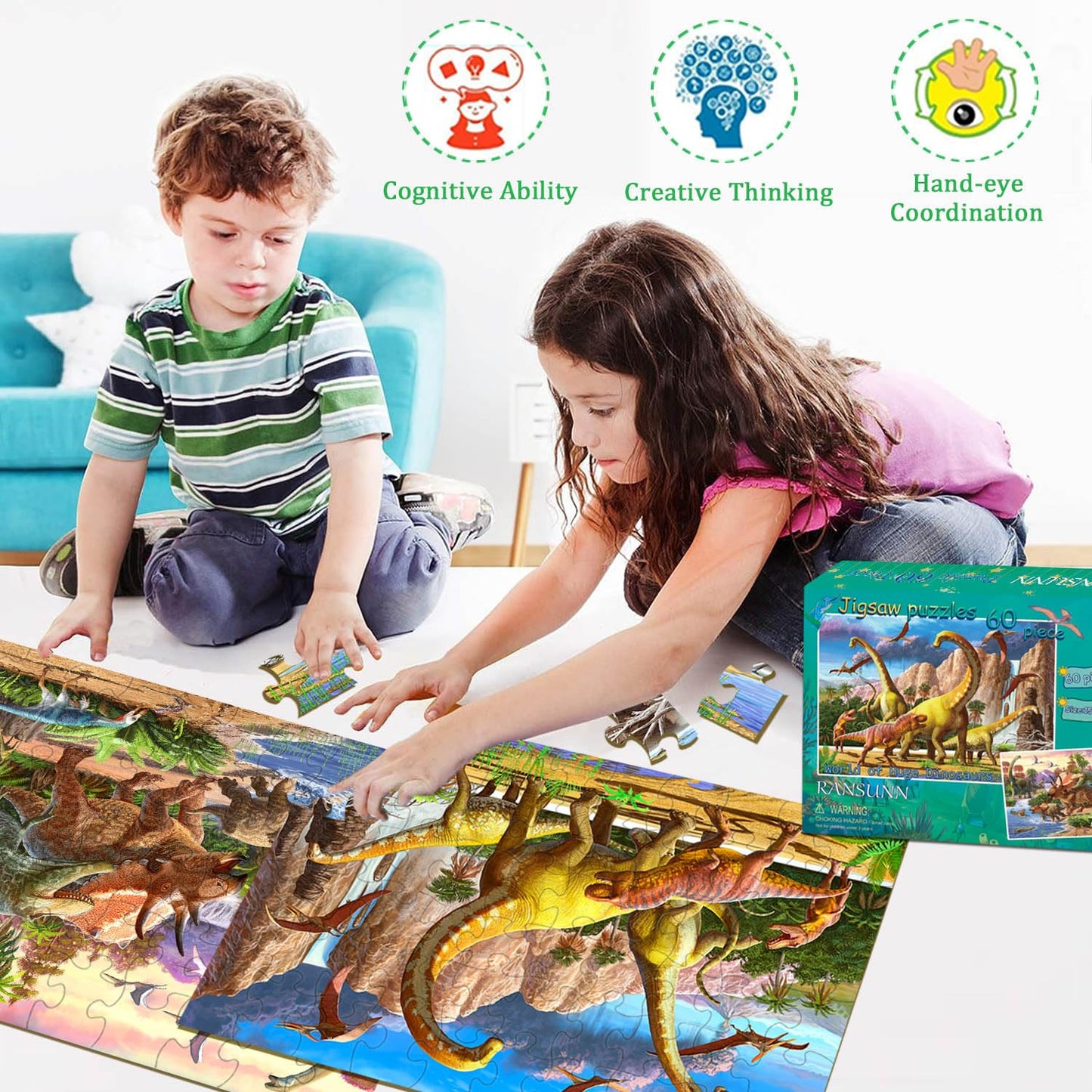 Dinosaur Puzzles For Kids Ages 4-8 Year Old - World Of Huge Dinosaurs,2 Packs 60 Pieces Jigsaw Puzzle For Toddler Children Learning Educational Puzzles Toys For Boys And Girls.