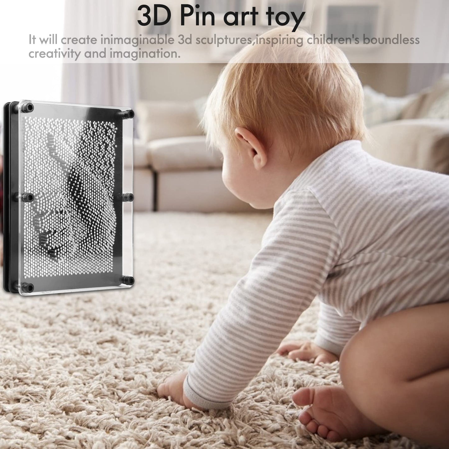 Xsltkby 3D Pin Art Board Toy - Large Size Desk Toy Sculpture For Children Adults 6 X 8 Inches (Silver Metal)