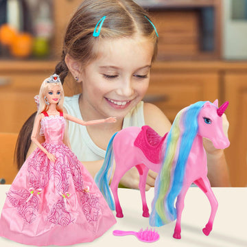 Bettina Unicorn Princess Dolls Set, Magical Light Unicorn Toys For Girls, Horse Toys With Rainbow Mane And Tail, Princess Toys,