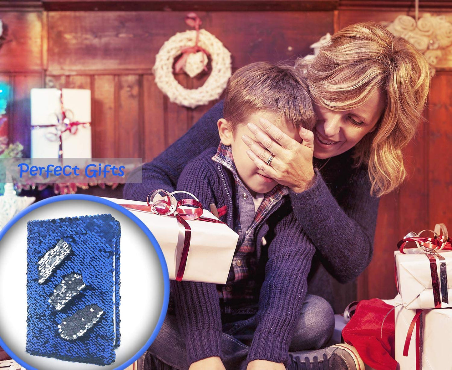 Ginmlyda Sequin Girls Journal For Kids, 8.5X5.5 Inches 160 Lined Pages Diary For Girls And Boys Reversible Flip Sequence Notebook For Teenage Pre School Writing Drawing Travel Gifts (Blue-Sliver)