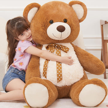 Morismos Giant Teddy Bear 4 Feet Stuffed Animal For Girlfriend,Big Cuddly Stuffed Big Bear For Kids,Baby Shower Decor,Life Size Giant Teddy With Hearts For Valentine Birthday Gift Adult Boyfriend
