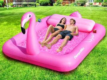 Deeprblu 2025 Flamingo Inflatable Tanning Pool For 2 Person, 81 ' 'X60 ' ' Xl Sunbathing Pool Lounger Float, Pink Blow Up Tannin