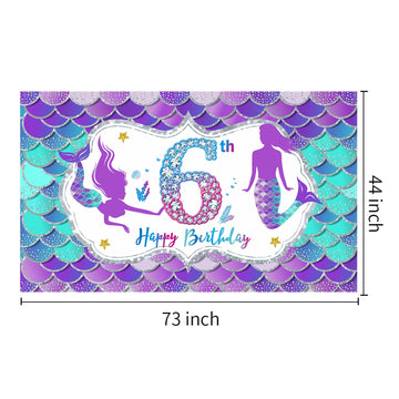 Eiurteao Mermaid 6Th Birthday Banner Decorations For Girls, Little Mermaid Themed Happy 6 Birthday Background Sign Party Supplie