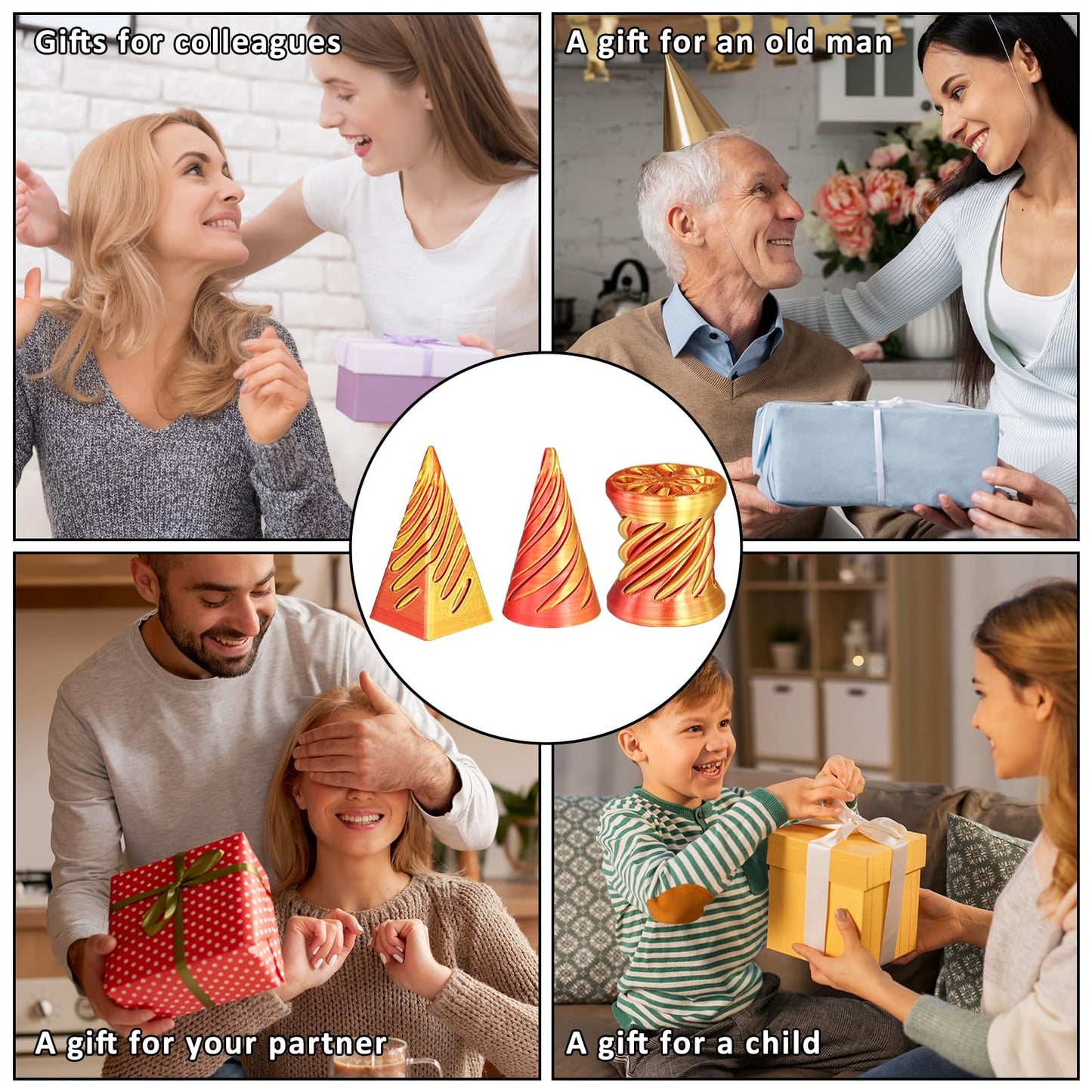 3 PCS Impossible Cone Spiral Cone Fidget Toy Impossible Pyramid Passthrough Sculpture 3D Printed Spiral Cone Fidget Toy Desktop Decompression Toys  Gifts Birthday (Flame Red)