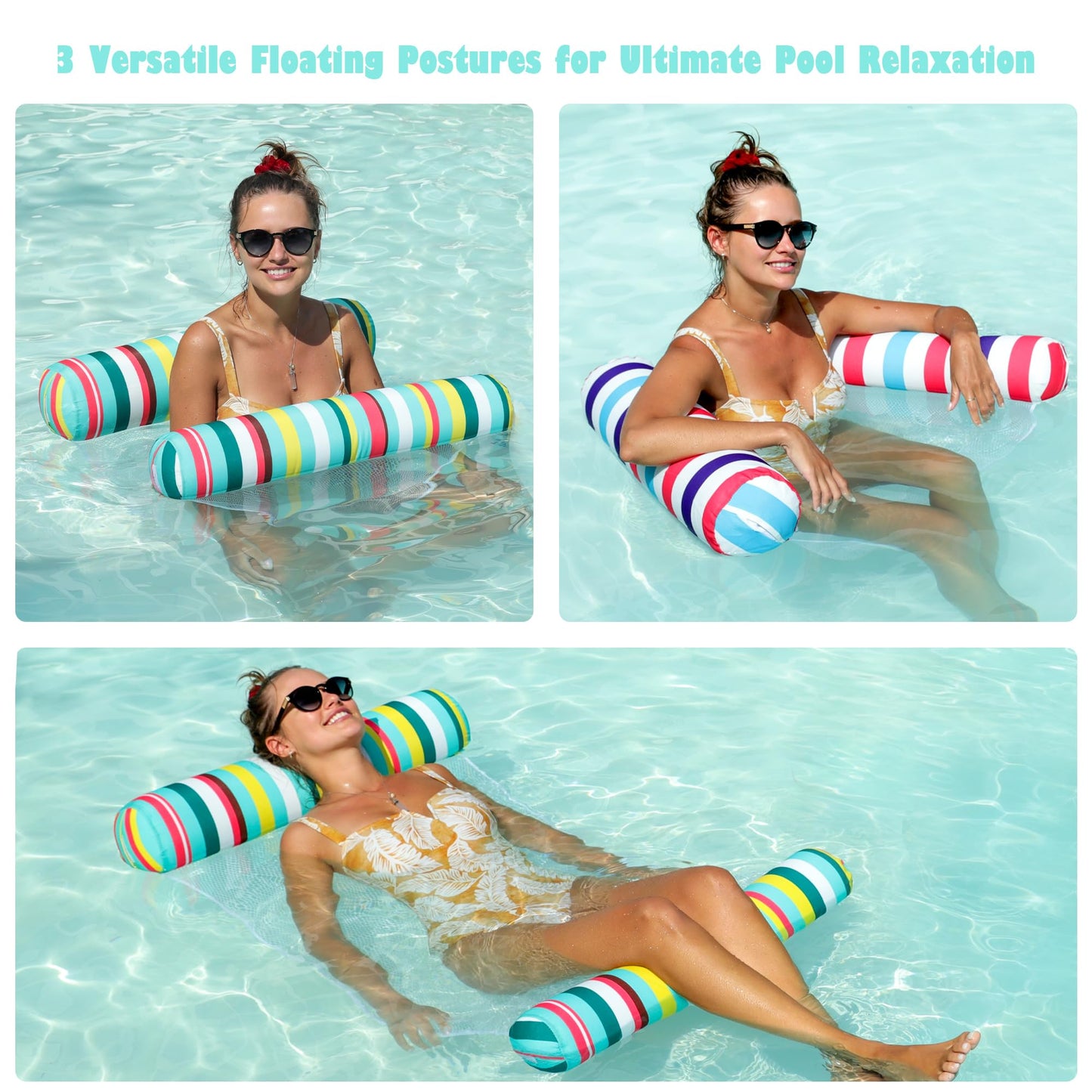 FindUWill 2Pack Inflatable Fabric Pool Floats mature-themeds - XL enhanced Water Floats Swimming Pool Float Floating Floaties Raft for mature-themeds (Light Green and Classic Striped)
