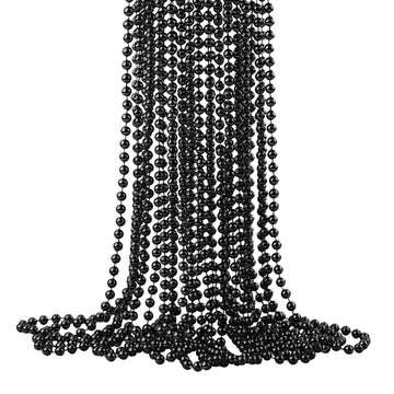 YAXINRUI 33 Inch 7 mm Metallic Black Bead Necklaces, 15pcs Mardi Gras Beads Bulk Round Beaded Necklaces Costume Necklace for Mar