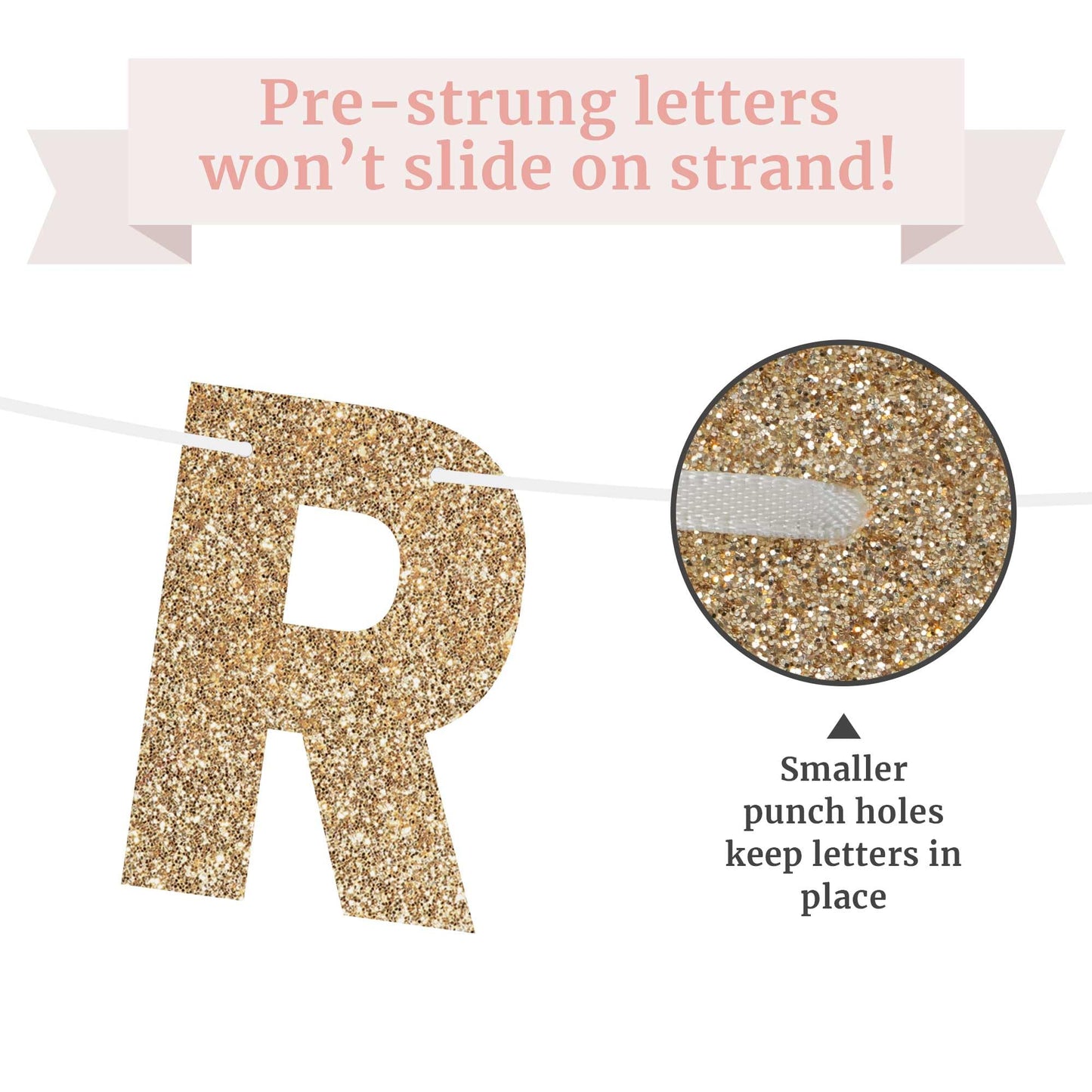 Perfect Occasion Gold Glitter Happy Birthday Pre-Strung Banner - 8 Ft Strands Cardstock - Party Decorations & Decor