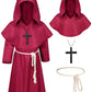 Kids Medieval Renaissance Monk Costume Priest Friar Wizard Cloak Hooded Robe Cosplay Costume Belt Necklace Set(RD 120)