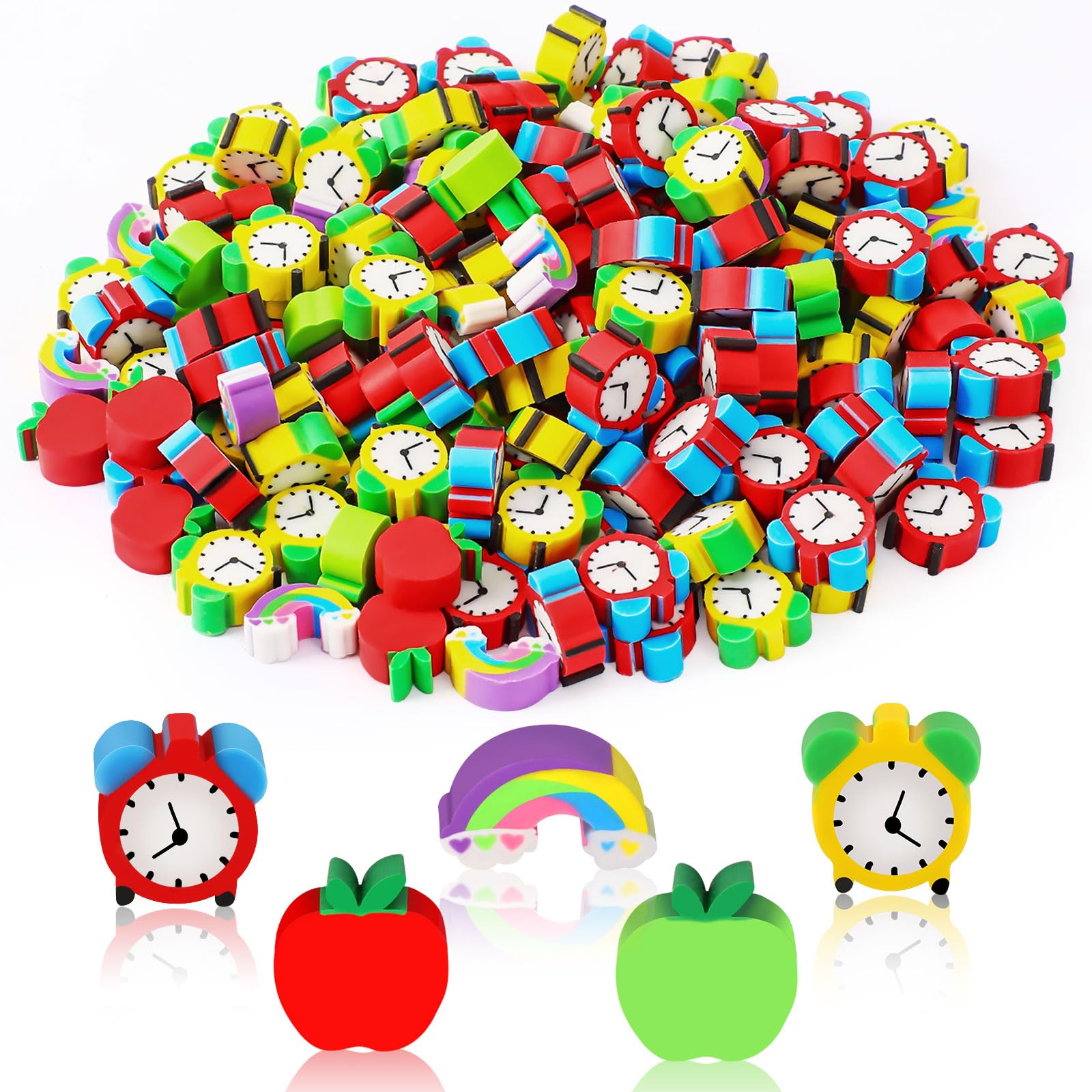 Junebrushs Erasers For Kids, 150Pcs Apples Erasers For Welcome Back To School Gifts Cute Pencil Erasers Mini Erasers For Kids Bulk Classroom Prizes Homework Rewards Party Supplies