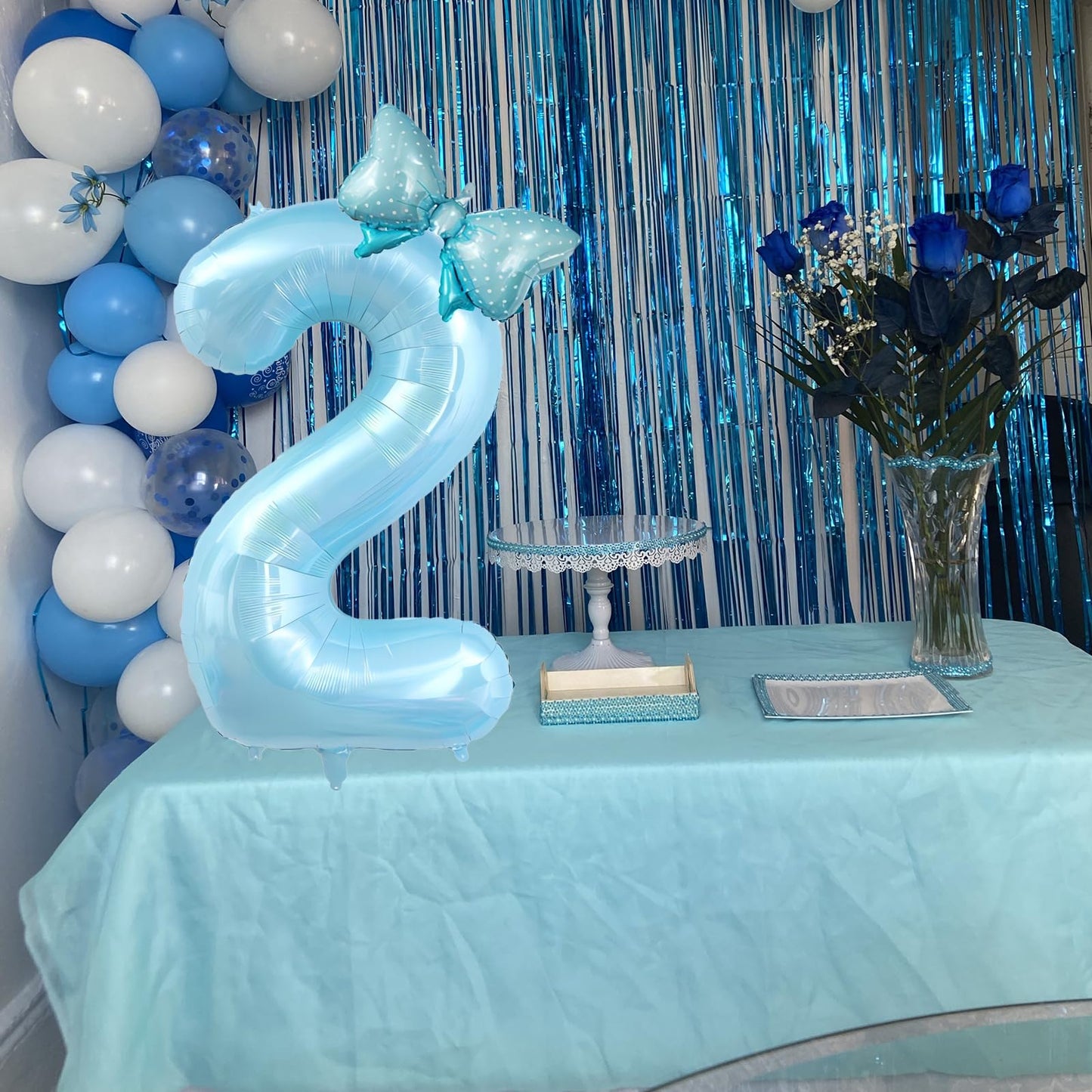 40 Inch Number 1 Balloon With Bow Blue Happy Birthday Jumbo Number Balloon For Boys Girls Birthday Decorations Party Supplies (B