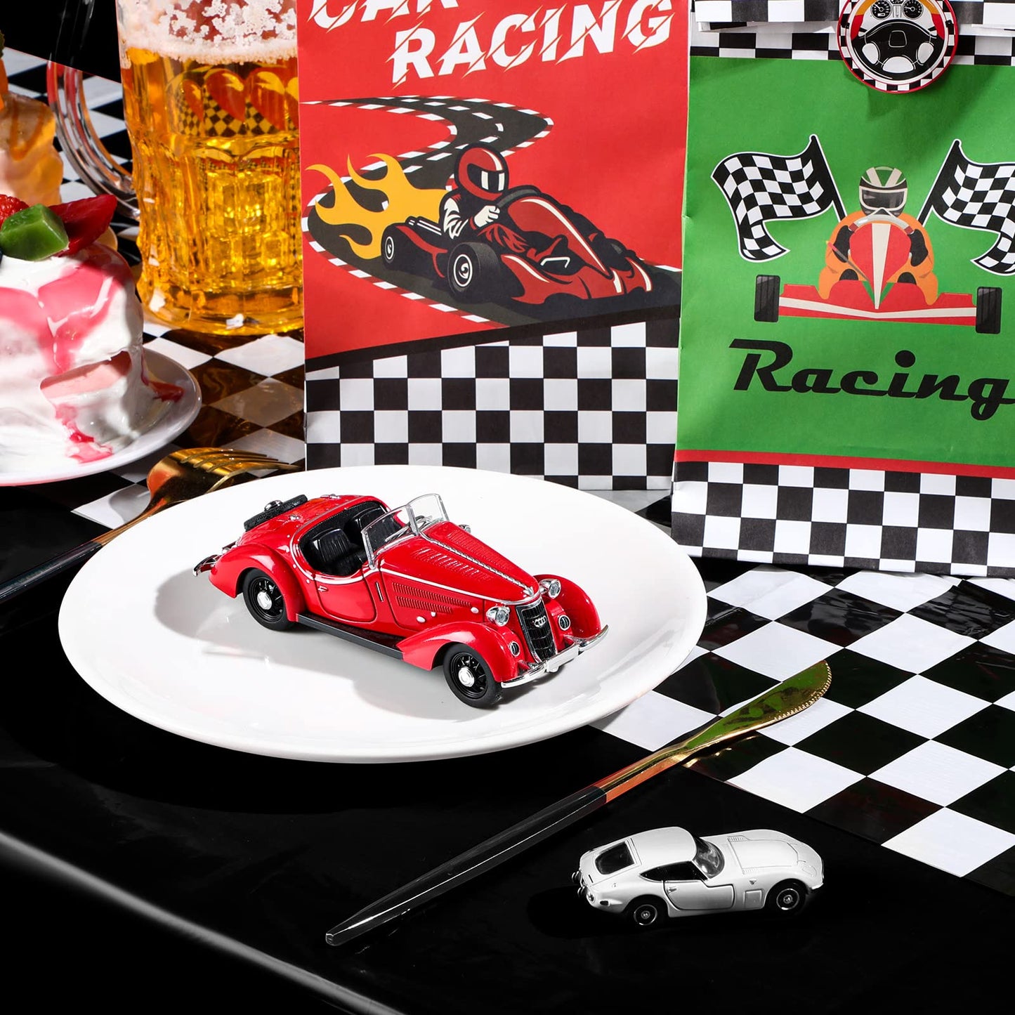 Irenare Car Birthday Party Supplies Racing Party Decorations Road Tablecloth Racetrack Table Runner Table Covers For Kids Boy Car Theme Birthday Party, 54 X 108 Inch (Black,6 Sheets)