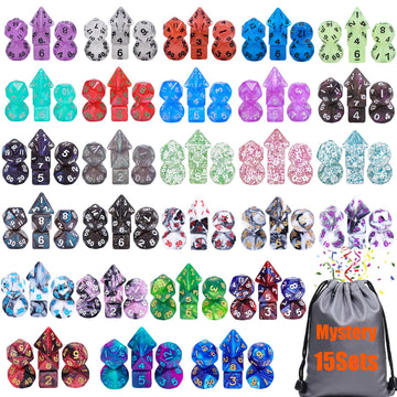 15 Sets Random Assortment Polyhedral RPG Mini Dice (105pcs),Surprise Mystery Mini Dice Set,10mm Mini DND Magic The Gathering Dic