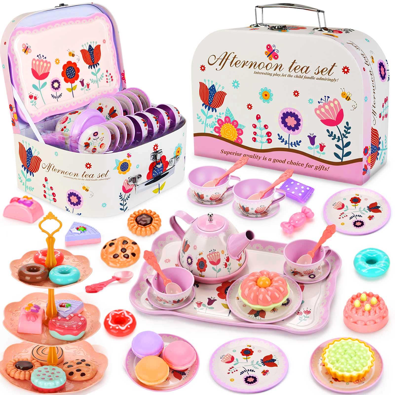 Lajeje Tea Set for Little Girls, Birthday Gift for Age 3 4 5 6 Year Old, Toddler Toys Tea Party Set for Little Girls, Princess K