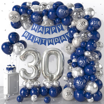 30Th Birthday Decorations Navy Blue Silver,30Th Birthday Balloon Garland Party Decorations With Number 30 Foil Balloons,Happy Bi