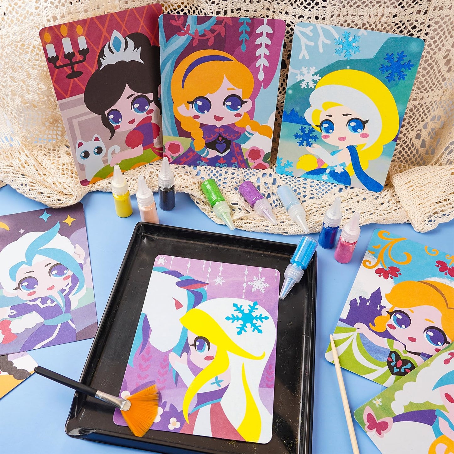 Tnoone Sand Art Kits For Kids,Girls Arts And Crafts Age 6-8,Kids Crafts Diy Art Toys,Princesses Color Sand Art Pictures,Ideal Gi