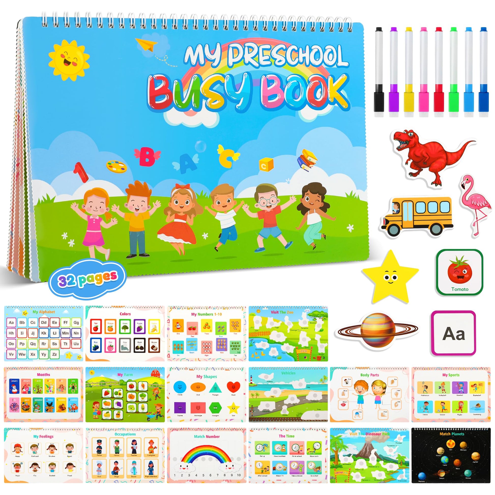 Preschool Learning Activities, Montessori 32 Thems Busy Book For Toddlers Ages 2-6, Education Toys For Kids, Alphabet Learning T