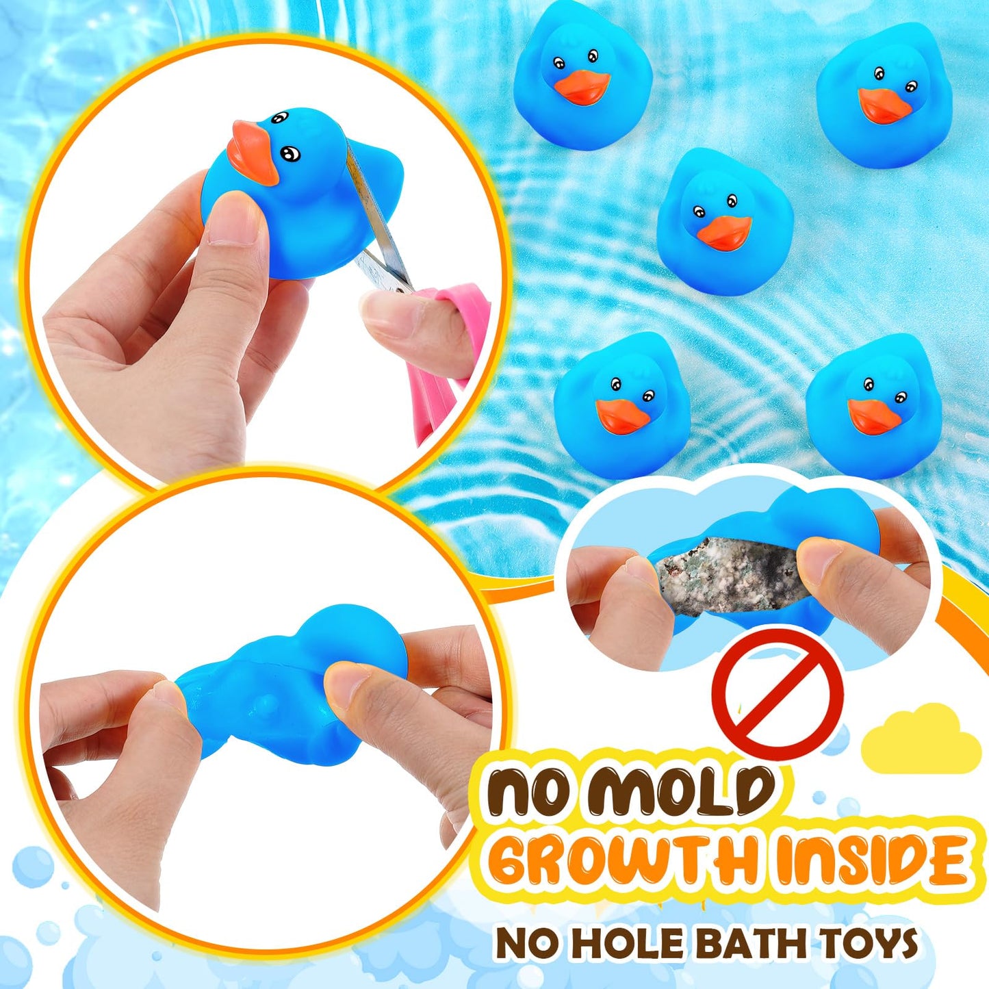 Lenwen 50 Pcs 2.2 Inch Waterproof No Hole Rubber Ducks Bath Toy with Sealed Plug Without Hole Bathtub Floating Bath Toy for Birt