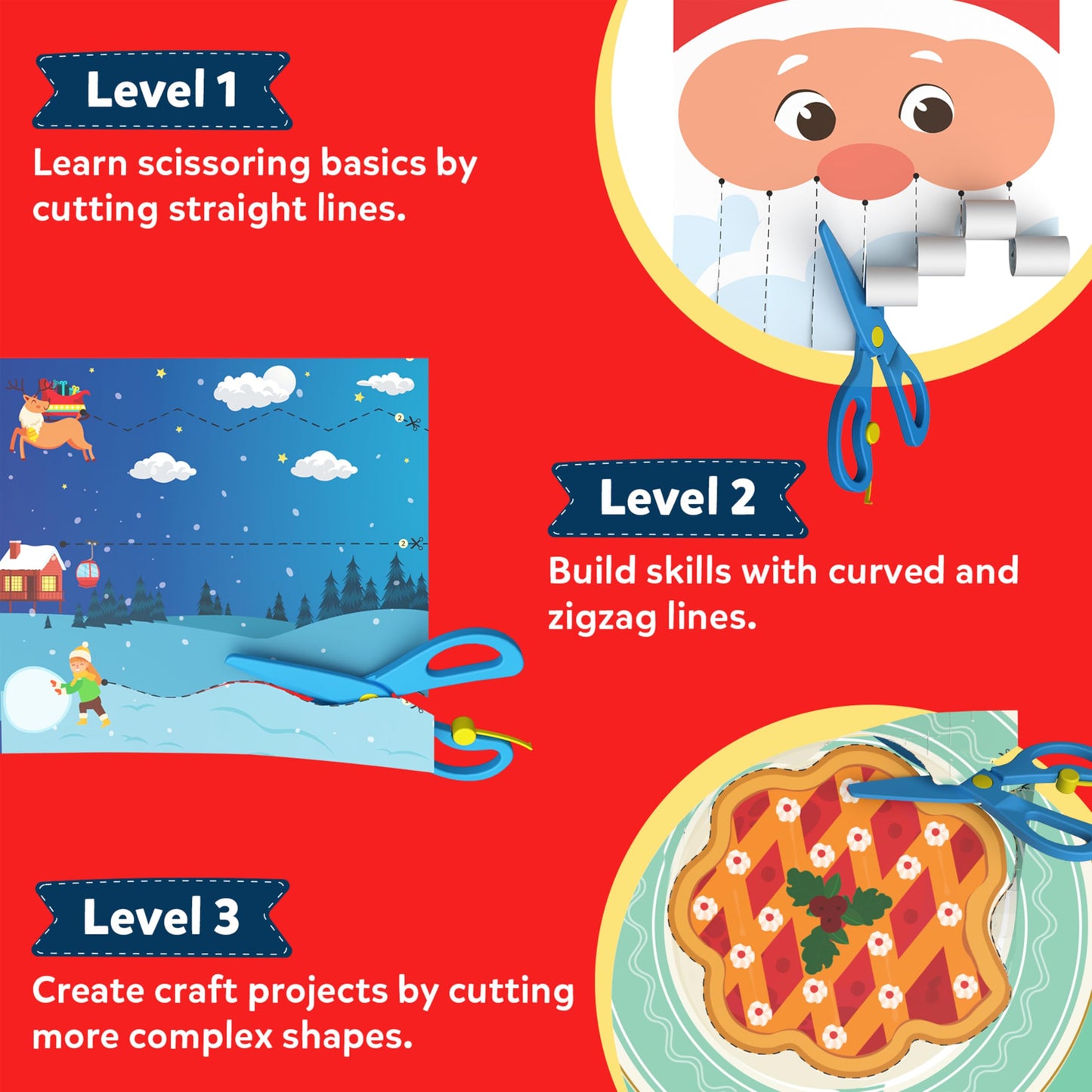 Skillmatics Scissor Skills Activity Book - Snip Snip Christmas, 25 Fun Cutting & Creative Activities for Preschoolers, 2 Child-S