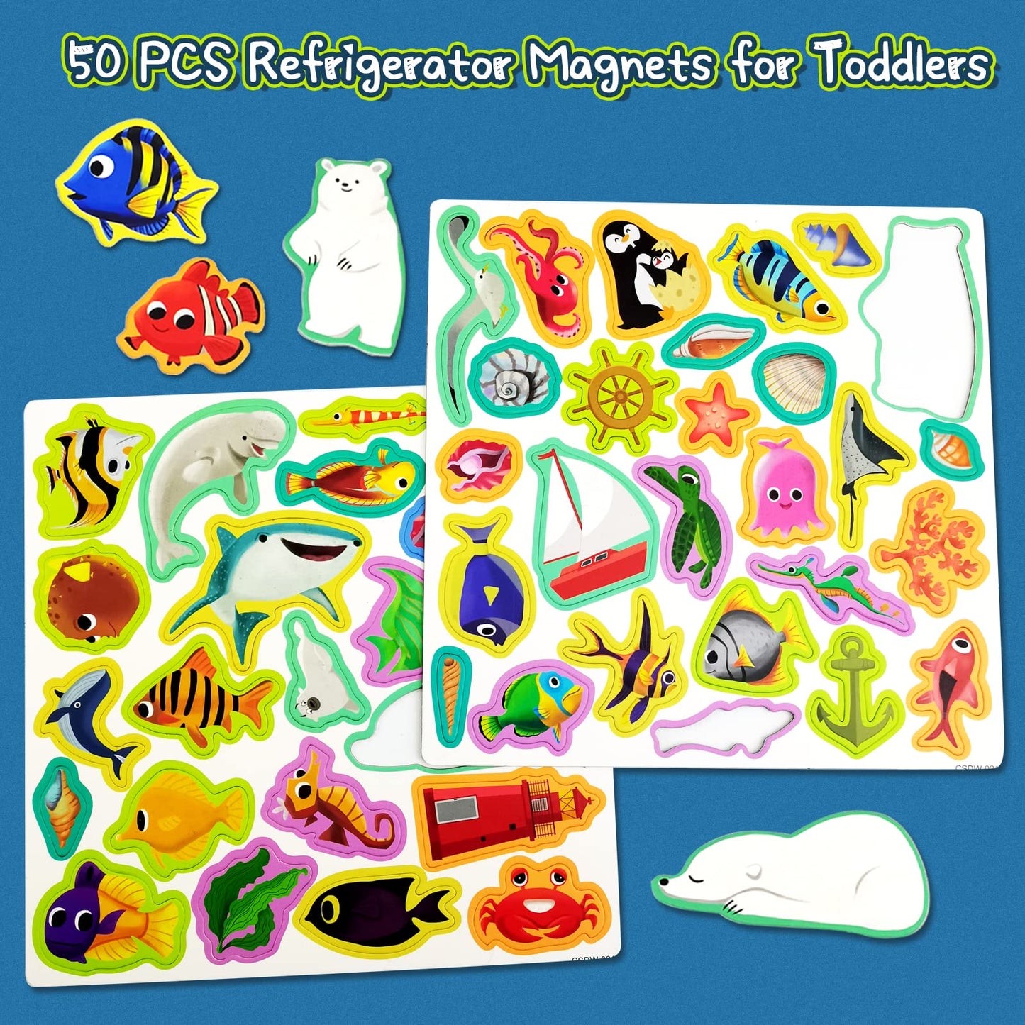 Ocean Animals Fridge Magnets For Kids, 50 Pcs Refrigerator Magnets For Toddlers, Create A Scene Magnetic Play Sticker Book Travel Game Educational Toys For Kids (Ocean)