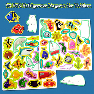 Ocean Animals Fridge Magnets For Kids, 50 Pcs Refrigerator Magnets For Toddlers, Create A Scene Magnetic Play Sticker Book Travel Game Educational Toys For Kids (Ocean)