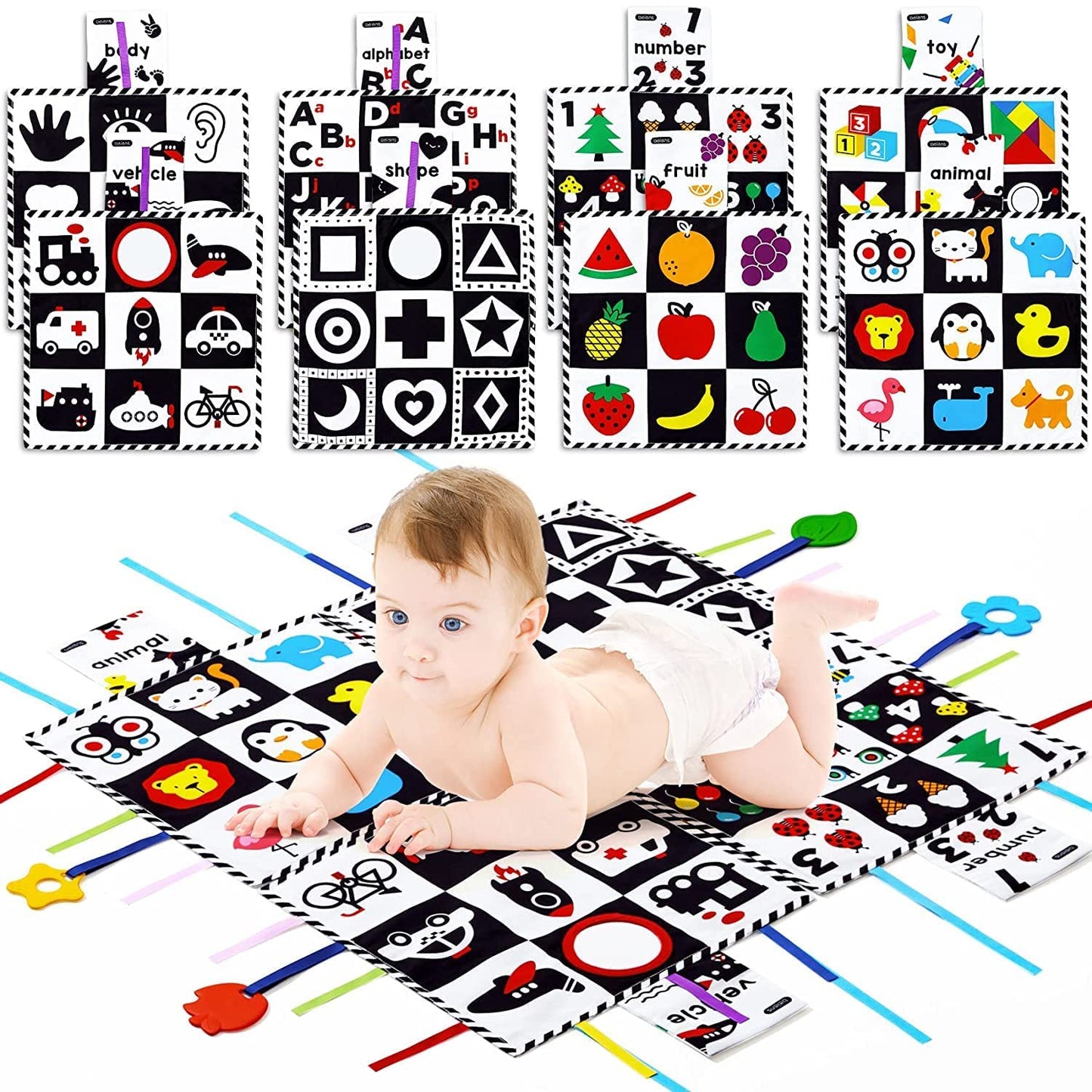 Beiens Baby Toys 0-6 Months, Tummy Time Crinkle Toys With Mirror, Black And White High Contrast Sensory Toys For 0-6-12-18 Months Toddler Newborn, Play Mats, Easter Basket Essentials Stuffers Gifts