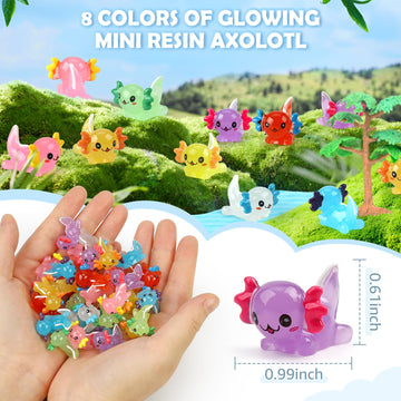 32 pcs Luminous Mini Resin Axolotl 8 Colors Glow in The Dark Tiny Small Little Resin Axolot to Hide Plastic Animal Figures for G
