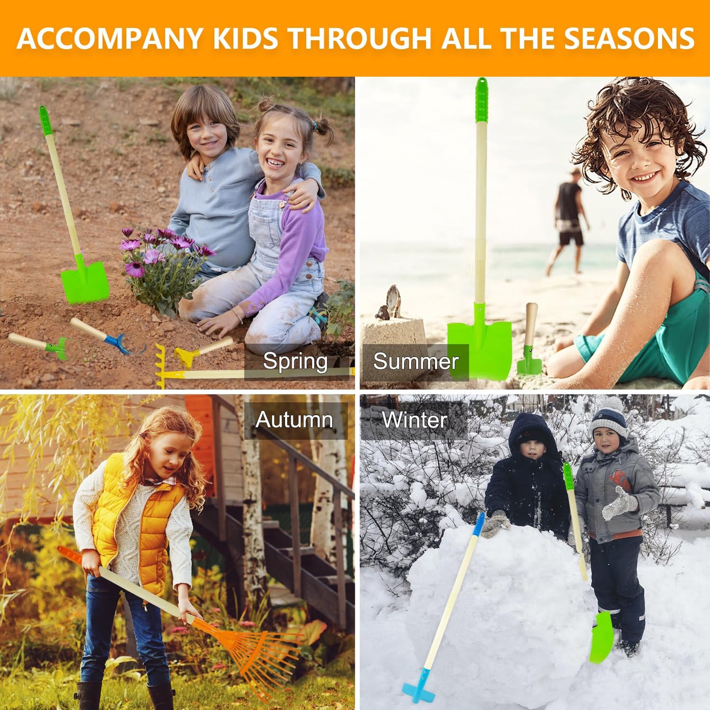 Pomiku 8Pcs Kids Gardening Tools, Kids Rake And Shovel Set, Toddler Outdoor Yard Tools, Garden Toys Gifts For Boys Girls Age 3 4